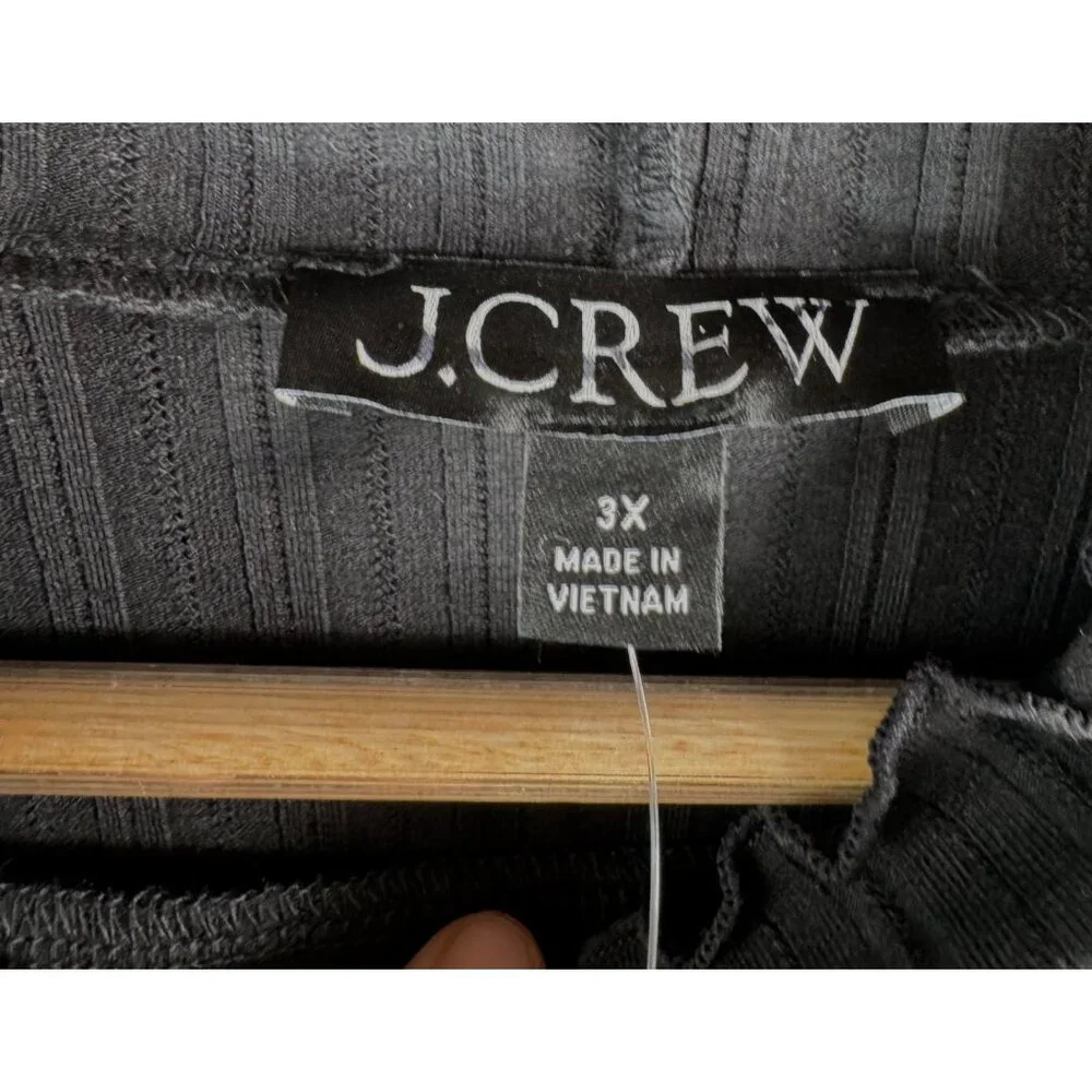 J.Crew Pointelle knit turtleneck top preppy ruffle black ribbed‎ preppy sz 3X